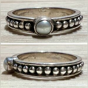 Vintage Designer Signed SU Sterling Silver Gray Pearl Caviar Band Ring, Size 7.5